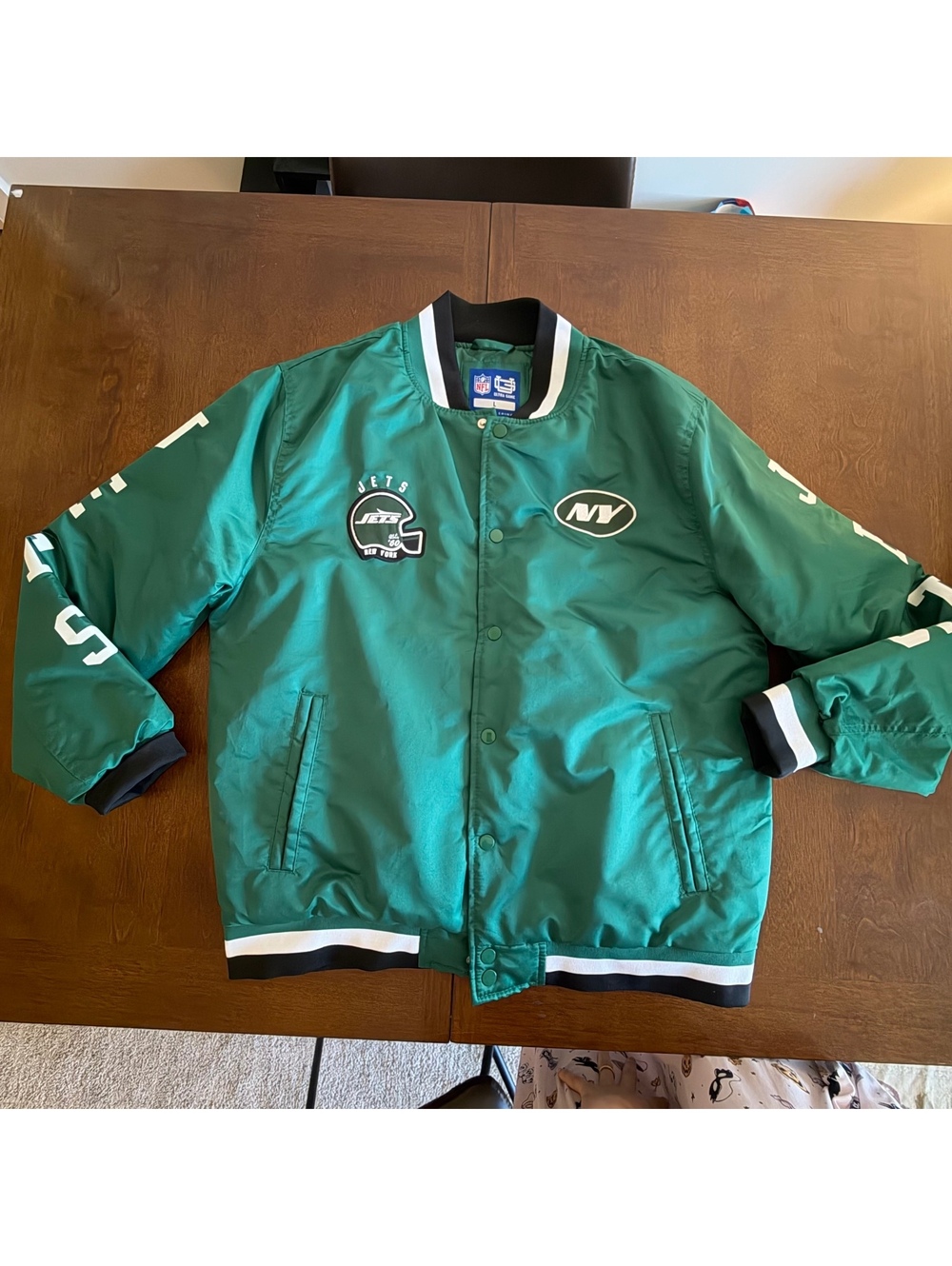 New York Jets Jacket Mens Bomber Satin Snap Button NFL Team Apparel New Era NWT